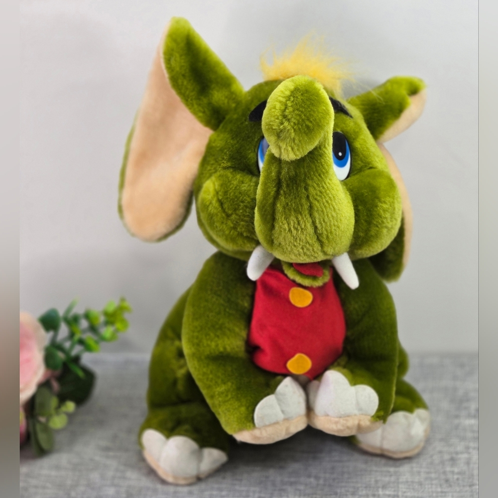 Vintage Green Elephant Animal‎ Plush Toy Huge Blue Eyes 14” Retired By Top Bloom